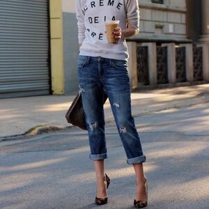 CURRENT/ELLIOTT The Fling Relaxed Fit Jean Loved Destroy Medium Wash Boho Sz 27